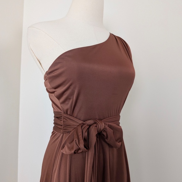 Banana Republic Asymmetrical Gold Mini Dress One Shoulder Open Belted Circle - Picture 7 of 11